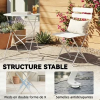 Outsunny Ensemble Bistrot de Jardin 3 Pièces Table et 2 Chaises Pliantes à Lattes Double Protection Antirouille Crème(m-8)