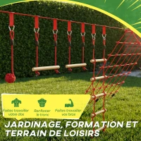 AIYAPLAY Parcours d'obstacles Ninja pour enfants 10 M kit de tyrolienne complet charge 100 kg, installation facile, rouge(m-8)