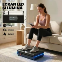 SPORTNOW Platformă Vibrantă cu 120 Niveluri de Viteză, 5 Programe și Lumină LED, Silențioasă, pentru Exerciții Acasă cu Benzi de Rezistență pentru Arderea Grăsimilor și Drenaj Limfatic(m-8)