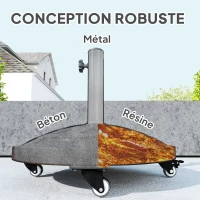 Outsunny Pied de parasol Rond, socle parasol extérieur en résine 21 kg, avec roues pour mât de Ø 32/38/48 mm, Ø 48 x 42 cm bronze(m-5)