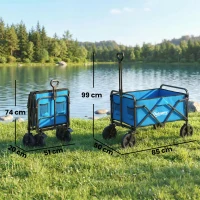 Outsunny Faltbarer Gartenwagen mit blockierbaren Rädern verstellbarer Griff Getränkehalter Traglast 80 kg für Camping 85x50x99 cm Blau(m-3)