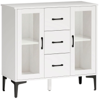 HOMCOM Modernes Sideboard mit Soft-Close-Türen, Buffetschrank mit 3 Schubladen, 2 Glastüren, verstellbare Regale, MDF, Weiß