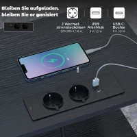 HOMCOM Couchtisch Beistelltisch mit Ladestation, Stahlrahmen, USB-C-Anschlüssen, Schubladen, Haken, 40cm x 30cm x 60cm Schwarz(m-5)