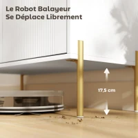 HOMCOM Buffet salon, meuble de rangement avec double porte cannelée, étagère réglable, pieds en acier, 80 x 39,1 x 76 cm, blanc(m-6)