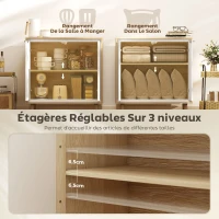 HOMCOM Buffet à haute brillance, meuble de rangement avec double porte, étagère réglable, 72 x 35 x 77 cm, blanc et chêne(m-5)