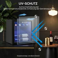 HOMCOM Weinkühler für 12 Flaschen, 36 L Kapazität, 4–16°C, Unterbau Kühlschrank für Getränke und Bier, mit Glastür, LED-Licht(m-8)