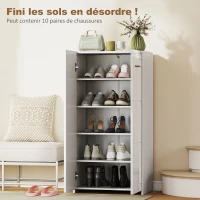 HOMCOM Meuble à chaussures 10 paires, armoire à chaussures à haute brillance 5 niveaux, étagères réglables, 55x36x108cm, blanc(m-4)
