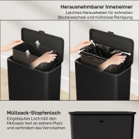 HOMCOM 8 L Mülleimer, freistehend oder hängend platzierbar, Edelstahl, Schwarz(m-6)