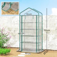 Outsunny Serre de jardin PVC avec étagères 5 niveaux, serre de balcon, châssis en acier, porte zippée, 90x49x193cm, transparent(m-3)