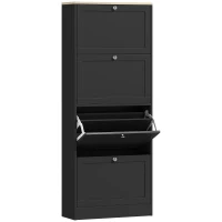 HOMCOM Meuble à chaussures 24 paires, armoire à chaussures avec 4 tiroirs rabattables, étagères réglables, 60x23,5x151cm, noir(m-12)