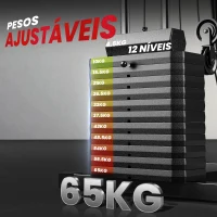 HOMCOM Máquina de Musculação com Pesos Ajustáveis de 65 kg Press de Peito e Pernas, Polia 135x103x210 cm Preto(m-5)