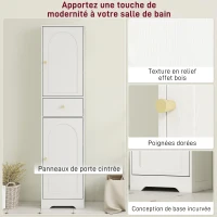 HOMCOM Armoire salle de bain haute meuble de rangement colonne avec placards tiroir et étagères réglables 40x29,5x170cm blanc(m-6)