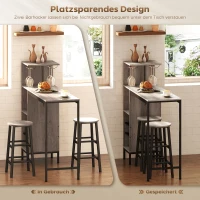 HOMCOM 3-tlg. Bartisch-Set mit Stauraum, Weinregalen, Glashaltern, Hockern mit Fußstütze, für kleine Räume, Grau(m-6)