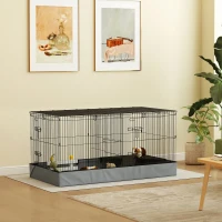 PawHut Cage pour petits animaux 2 en 1 avec dessus amovible enclos lapin 2 zones séparées rampe 121 x 61 x 61 cm en acier noir(m-10)