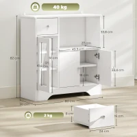 HOMCOM Buffet de cuisine moderne avec porte en verre, tiroir, grande niche et étagères réglables 80 x 30 x 82 cm blanc(m-3)