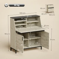 HOMCOM Industrieller Sekretär-Schreibtisch mit Regalen und Metallrahmen 100 cm Naturholz und Schwarz(m-3)