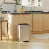 HOMCOM Poubelle à Capteur de 40L, Couvercle à Fermeture en Douceur, Poubelle de Cuisine Automatique Acier Inoxydable, Argenté(m-9)