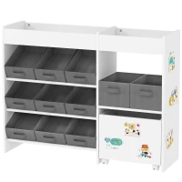 AIYAPLAY Étagère à jouets pour enfants étagère à livres 11 bacs de rangements en tissu non tissé 105 x 30 x 80 cm blanc(m-1)