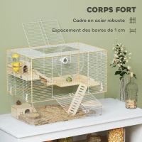 PawHut Cage à hamster à 3 niveaux, cage rongeur avec roue d'exercice, plateau profond transparent, 59 x 35,5 x 47 cm, blanc(m-7)