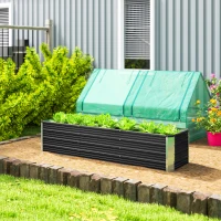 Outsunny Jardinière surélevée en acier avec gants, carré potager de jardin pour fleurs, herbes, légumes, 183 x 47 x 40 cm, gris(m-2)