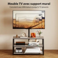HOMCOM Meuble TV avec support pour téléviseurs jusqu'à 72 pouces, meuble télé avec 2 étagères ouvertes, 110x43x150cm, gris(m-4)