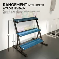 SPORTNOW Support pour haltères à 3 niveaux, support de poids réglable en acier pour haltères, kettlebells, noir(m-4)