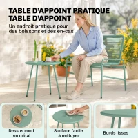 Outsunny Salon de Jardin Extérieur 3 Pièces en Résine Tressée et Acier, Table de Jardin Ronde avec 2 Chaises, 58x67x75cm, Vert(m-6)