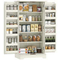 HOMCOM Buffet cuisine armoire de cuisine 5 niveaux avec portes et étagères réglables 60l x 40P x 120H cm grain de bois crème(m-1)