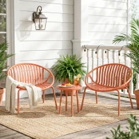 Outsunny Garten-Set Bistro 3-teilig Beistelltisch mit konkaver Platte Stahl und Polypropylen 80x70x75cm Ziegelrot(m-2)