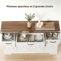 HOMCOM Buffet, meuble de rangement cuisine style ferme avec 4 portes de grange, 3 tiroirs, étagères ajustables, blanc(m-5)