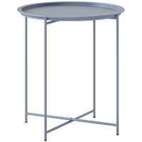 Outsunny Runder Couchtisch Beistelltisch Abnehmbares Tablett mit erhöhtem Rand Klappbeine aus Stahl Ø46x50cm Blaugrau