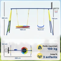 AIYAPLAY Balançoire Portique Enfants 4-en-1, avec Balançoire Nid, Panier de Basket et Cage de Football, Aire de Jeux, Multicolore(m-3)