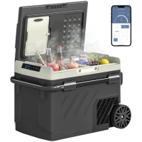 Outsunny Glacière Électrique Voiture 40L à Double Zone, Commande via Application, Poignée Télescopique, -20℃ à 20℃, Noir(m-11)
