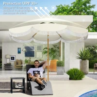 Outsunny Parasol de jardin 2,7 ​​m, parasol inclinable d'extérieur UPF 30+ avec manivelle, 8 baleines, bleu clair et blanc(m-5)