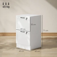 HOMCOM Caisson bureau, meuble rangement bois 2 tiroirs et serrure, barres de suspension réglables, 40 x 40 x 71 cm, blanc(m-3)