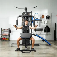 SPORTNOW Station de Musculation avec Pile de Poids de 65 kg, Équipement de Gym à Domicile avec Banc pour Abdominaux, Noir et Bleu(m-2)