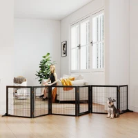 PawHut Barrière de sécurité pour chien barrière pliable à 6 panneaux avec pieds amovibles 432 x 36 x 70 cm noir(m-10)