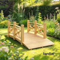Outsunny Pont de Jardin en Bois Carbonisé Arqué Main Courante Sécurisée et Charge 200kg 174 x 78 x 57,5 cm Naturel(m-7)