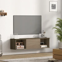 HOMCOM Meuble TV suspendu, Armoire murale avec 2 compartiments ouverts et porte rabattable, 120 x 30 x 29,5 cm, marron(m-10)