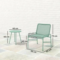 Outsunny Salon de Jardin Extérieur 3 Pièces en Résine Tressée et Acier, Table de Jardin Ronde avec 2 Chaises, 58x67x75cm, Vert(m-3)