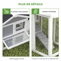 PawHut Poulailler clapier modèle chalet multi-équipé : rampes, nichoirs, plateau, en bois massif 204 x 85 x 93 cm gris(m-7)