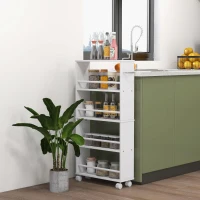 HOMCOM Chariot de rangement à 4 niveaux, desserte à roulettes avec poignées, desserte étroite, 45 x 15 x 91 cm, blanc(m-10)