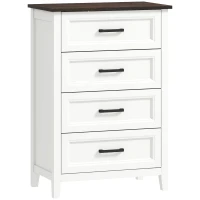 HOMCOM Cómoda 4 Gavetas Cómoda de Dormitório Estreita e Alta com Bancada com Efeito Madeira 60x35x87 cm Branco(m-1)