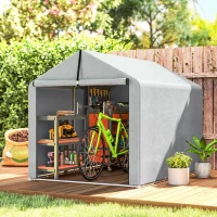 Outsunny Abri de jardin tente de stockage imperméable abri moto porte enroulable, pour vélo moto 162 x 221,5 x 163 cm, gris clair(m-2)