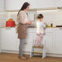 AIYAPLAY Marche pied enfant marchepied enfants 2 marches pour enfants 3 à 8 ans en bois charge max. 20 kg blanc(m-2)