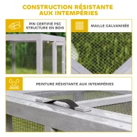 PawHut Clapier Lapin Extérieur Enclos Lapin Pliable en Bois Toit Ouvrant et Poignée pour Poule Canard 110x105x50cm Gris(m-7)