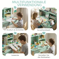 AIYAPLAY Kinderschreibtisch Schülerschreibtisch mit Schubladen Regal Stauraum für 5-12 Jahre Kinder 90 x 52 x 105 cm Grün(m-8)