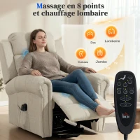 HOMCOM Fauteuil releveur électrique, fauteuil relax électrique avec fonction massage et chauffage, 87 x 87,5 x 108 cm, beige(m-5)
