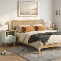 HOMCOM 2er-Set Nachttische, Nachttische mit Schublade und offenem Fach, 40 x 40 x 55 cm, Eiche und Hellgrün(m-4)