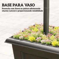 Outsunny Candeeiro Solar Exterior de Jardim com Vaso Poste de Alumínio IP44 Ligação Automática 33x33x160 cm Preto(m-7)
